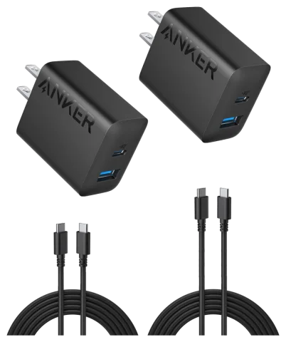 Anker 20W 2-Port USB-C Wall Charger, 2-Pack with 5 ft USB-C Cables