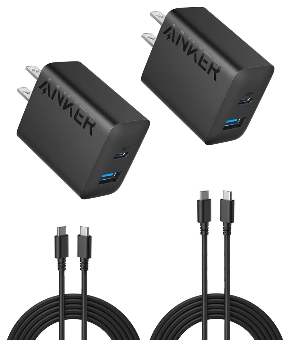 Anker 20W 2-Port USB-C Wall Charger, 2-Pack with 5 ft USB-C Cables