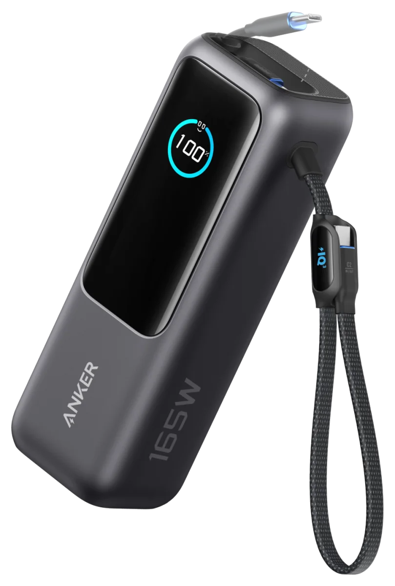 بطارية Anker المتنقلة للحواسيب سعة 25,000 mAh بقدرة 165 W مع كابلات USB-C مدمجة وقابلة للسحب