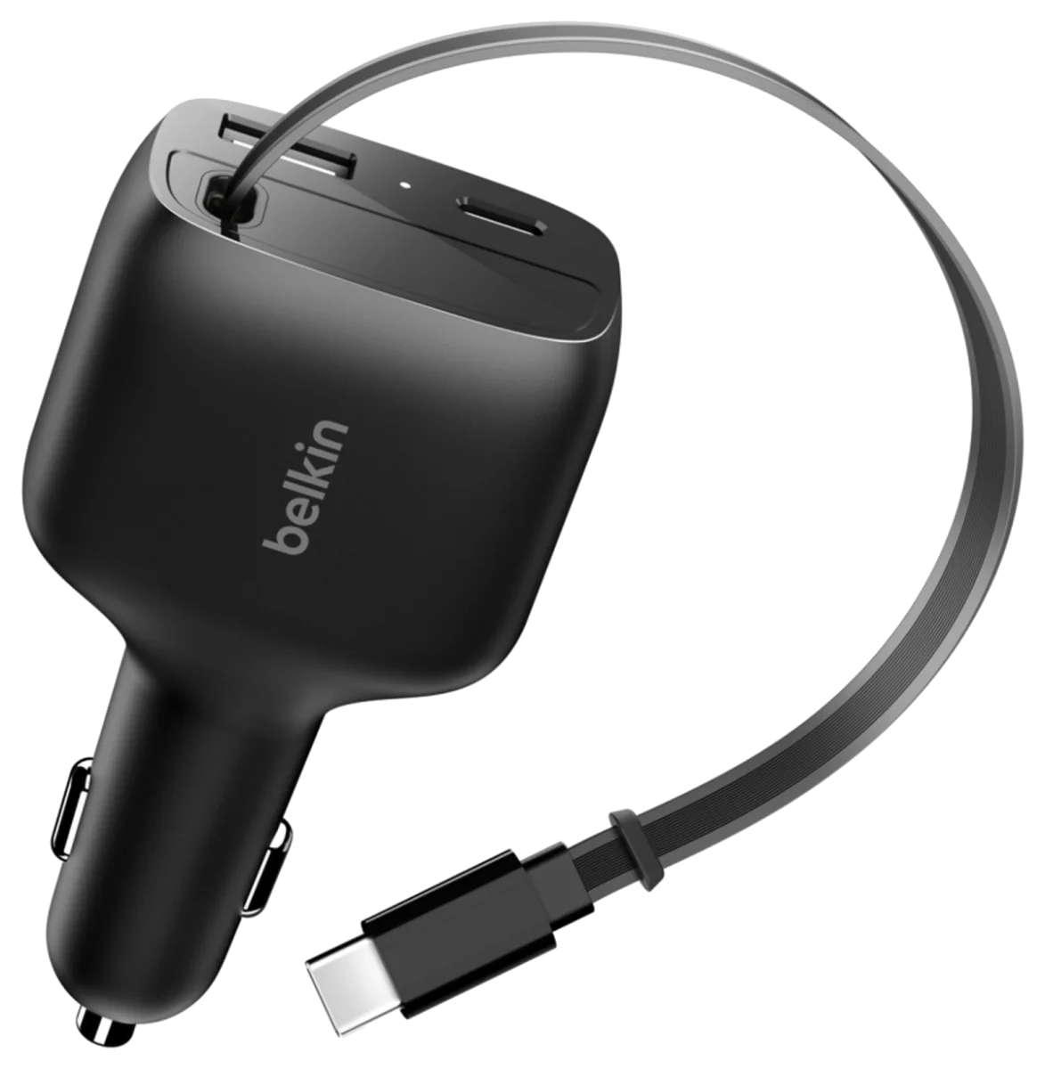 Belkin BoostCharge Retractable Car Charger 75W with Built-In USB-C Cable plus USB-C and USB-A Ports (CCC001)