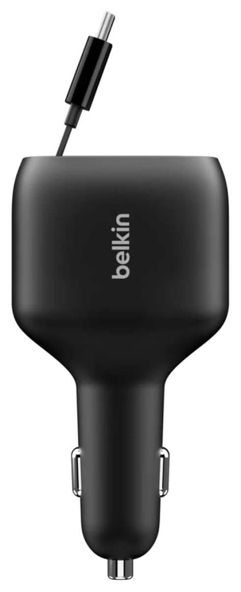 Belkin BoostCharge Retractable Car Charger 75W with Built-In USB-C Cable plus USB-C and USB-A Ports (CCC001)