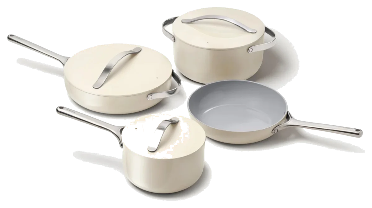 Caraway Ceramic Nonstick Cookware Set with Lids and Storage Organizers, Cream (CW-CSET-R01)