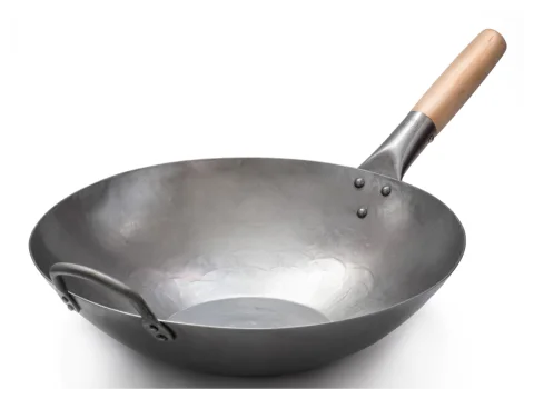 Craft Wok 14-Inch Flat Bottom Hand-Hammered Carbon Steel Wok with Wooden and Steel Helper Handle (731W316)