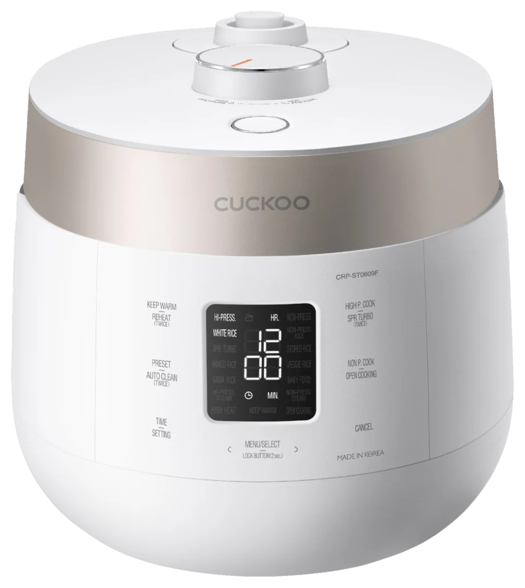 CUCKOO 6-Cup HP Twin Pressure Rice Cooker and Warmer with 16 Menu Modes, White (CRP-ST0609F)