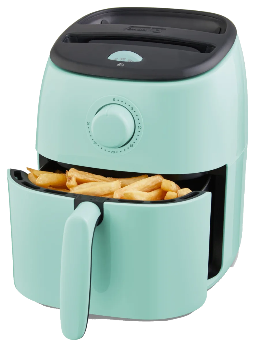 Dash Tasti-Crisp 2.6 Qt Compact Air Fryer with Time and Temperature Dials, Aqua (DCAF200)