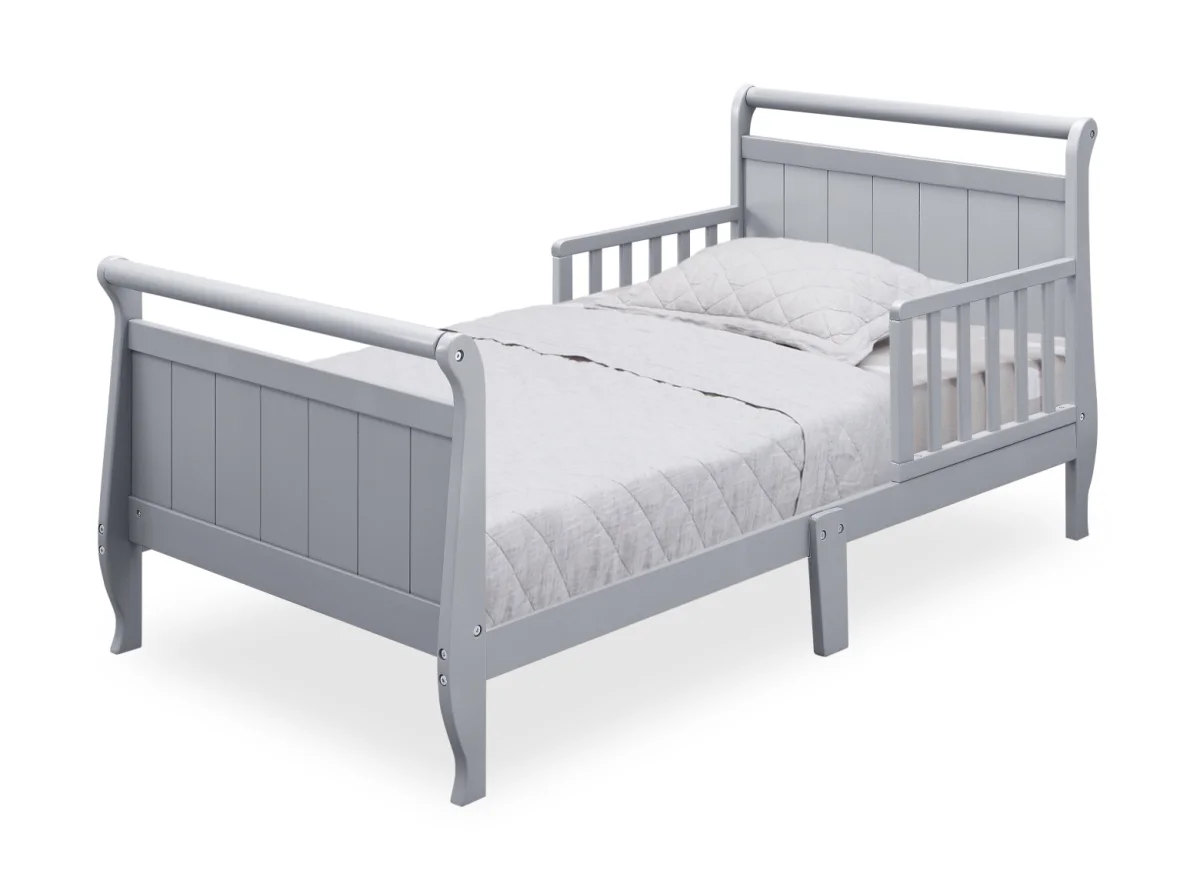 Delta Children Wood Sleigh Toddler Bed with Two Guardrails, GREENGUARD Gold Certified, Grey (7183-026)