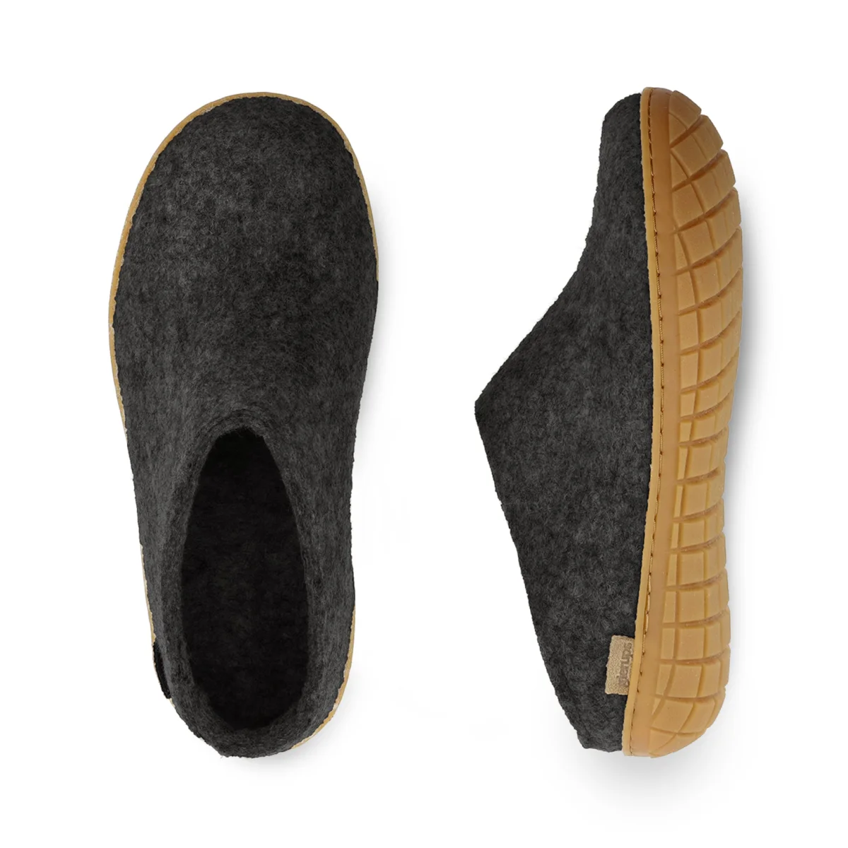 glerups Unisex Wool Slip-on Slipper with Natural Rubber Sole, Charcoal — choose your size