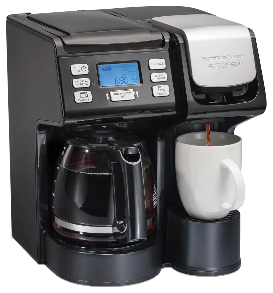 Hamilton Beach FlexBrew Trio Coffee Maker: Single-Serve Pods or Grounds plus 12-Cup Carafe (49902)