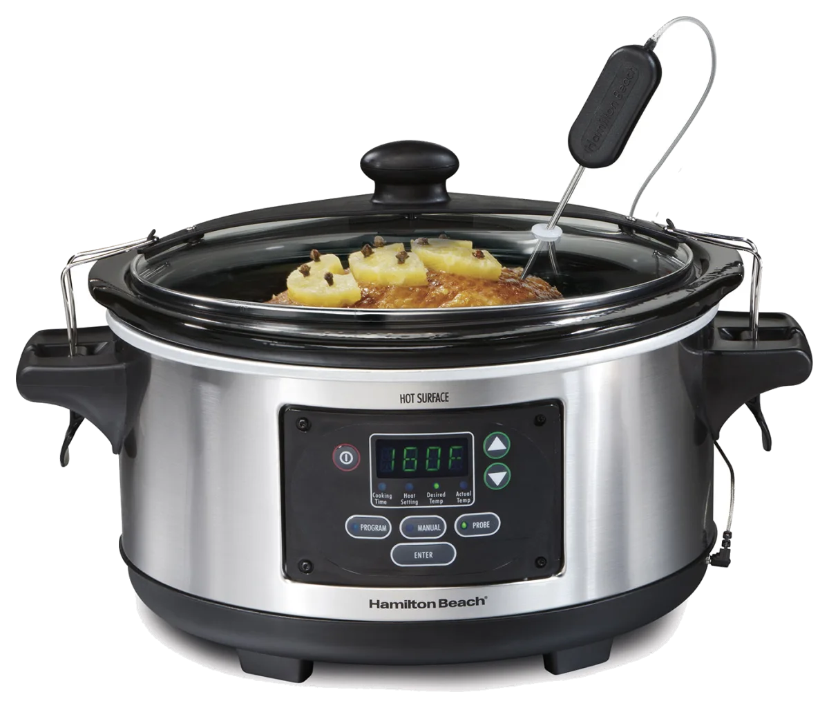 Hamilton Beach Set & Forget 6 qt Programmable Slow Cooker with Temperature Probe and Clip-Tight Lid (33969A)