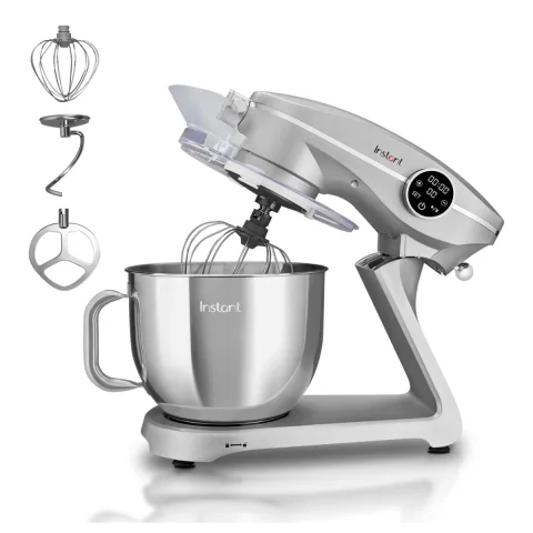 عجّانة Instant Stand Mixer Pro القائمة مع وعاء ستانلس 7.4 qt، بقدرة 600 W و10 سرعات ومؤقت رقمي، فضية