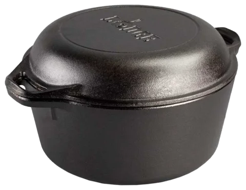 Lodge 5 Quart Pre-Seasoned Cast Iron Double Dutch Oven with Skillet Lid (L8DD3)