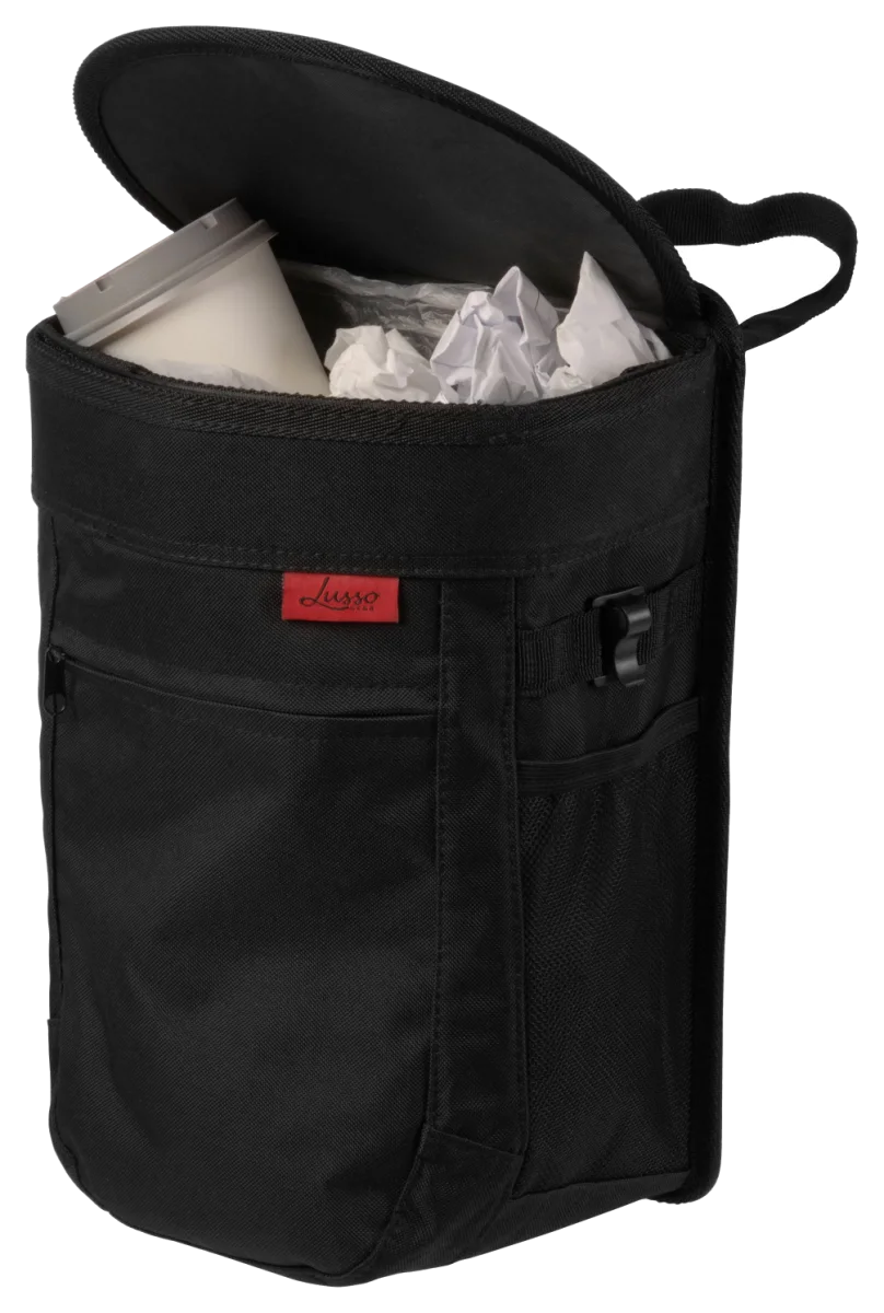 Lusso Gear Car Trash Can with Lid and Leakproof Liner, 2.5 Gallon, Black