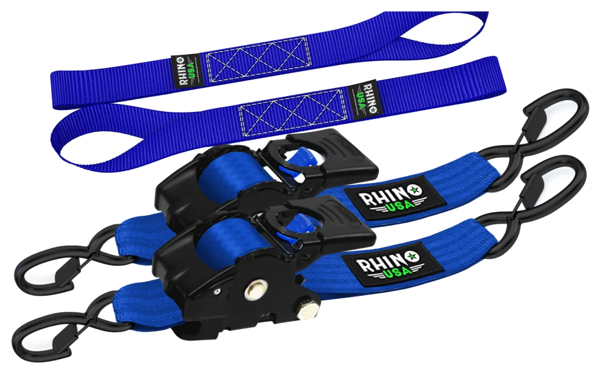 Rhino USA 2" x 10' Retractable Ratchet Straps, 2-Pack, 1,011 lb Working Load Limit