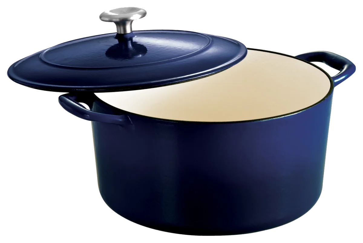 قدر Tramontina Bestow الهولندي المستدير من الحديد الزهر المطلي بالمينا بغطاء، 6.5 Qt، أزرق كوبالت متدرّج (80131/076DS)