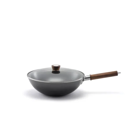 ZWILLING Dragon 12-Inch Carbon Steel Wok with Glass Lid and Walnut Handles, Induction (1010712)