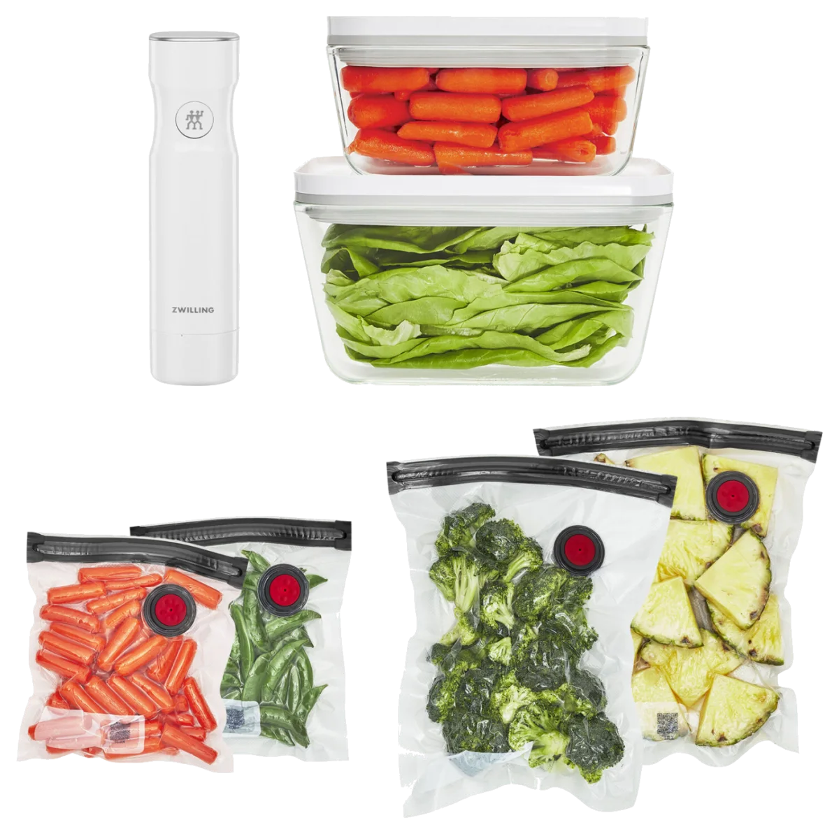 ZWILLING Fresh & Save 7-Piece Glass Vacuum Food Storage Starter Set with Rechargeable Pump (36809-007)